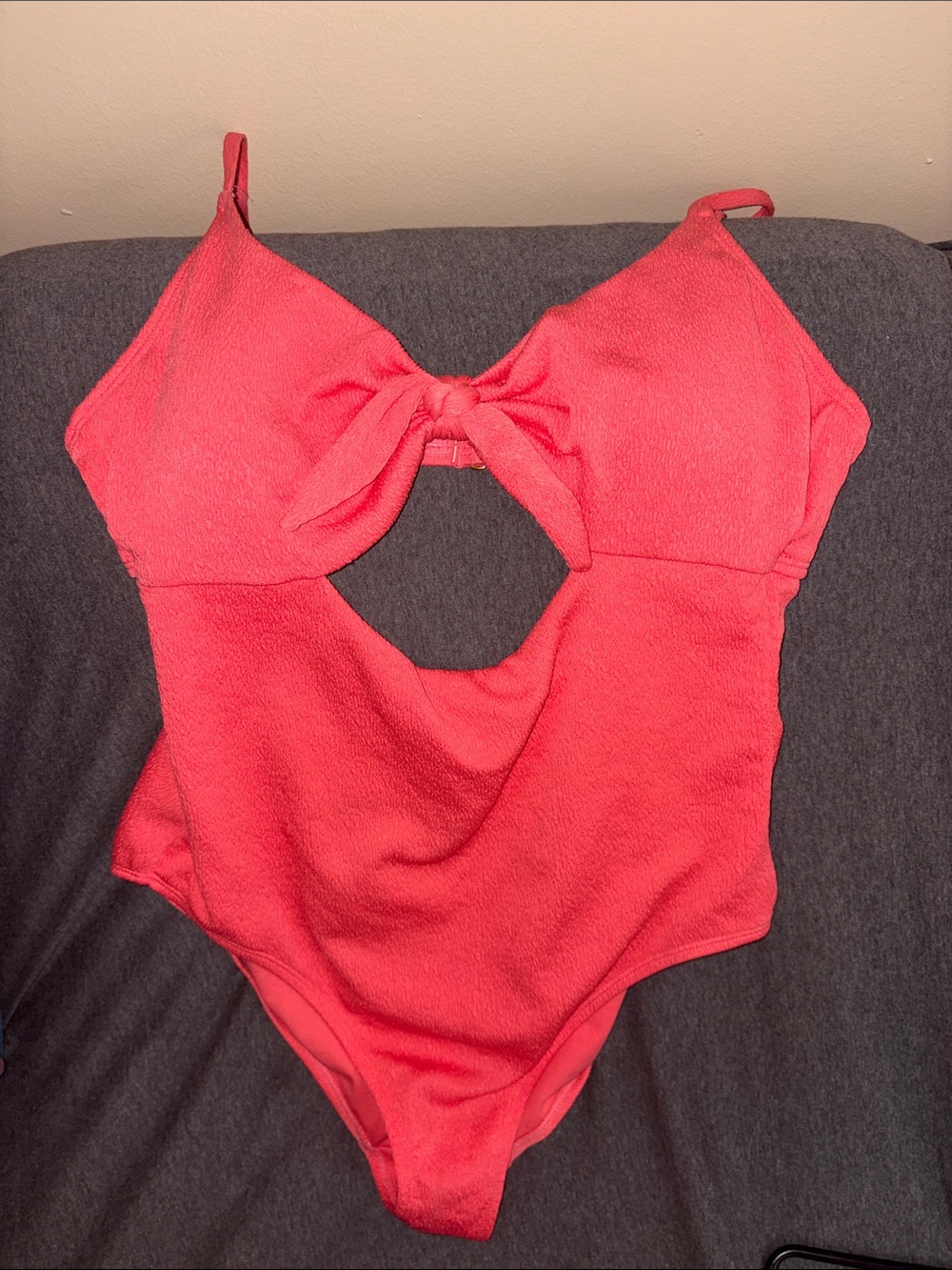 Coral One-Piece Swimsuit with Front Knot